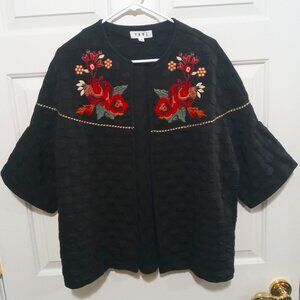 THML Quilted Embroidered Floral Open Jacket Black